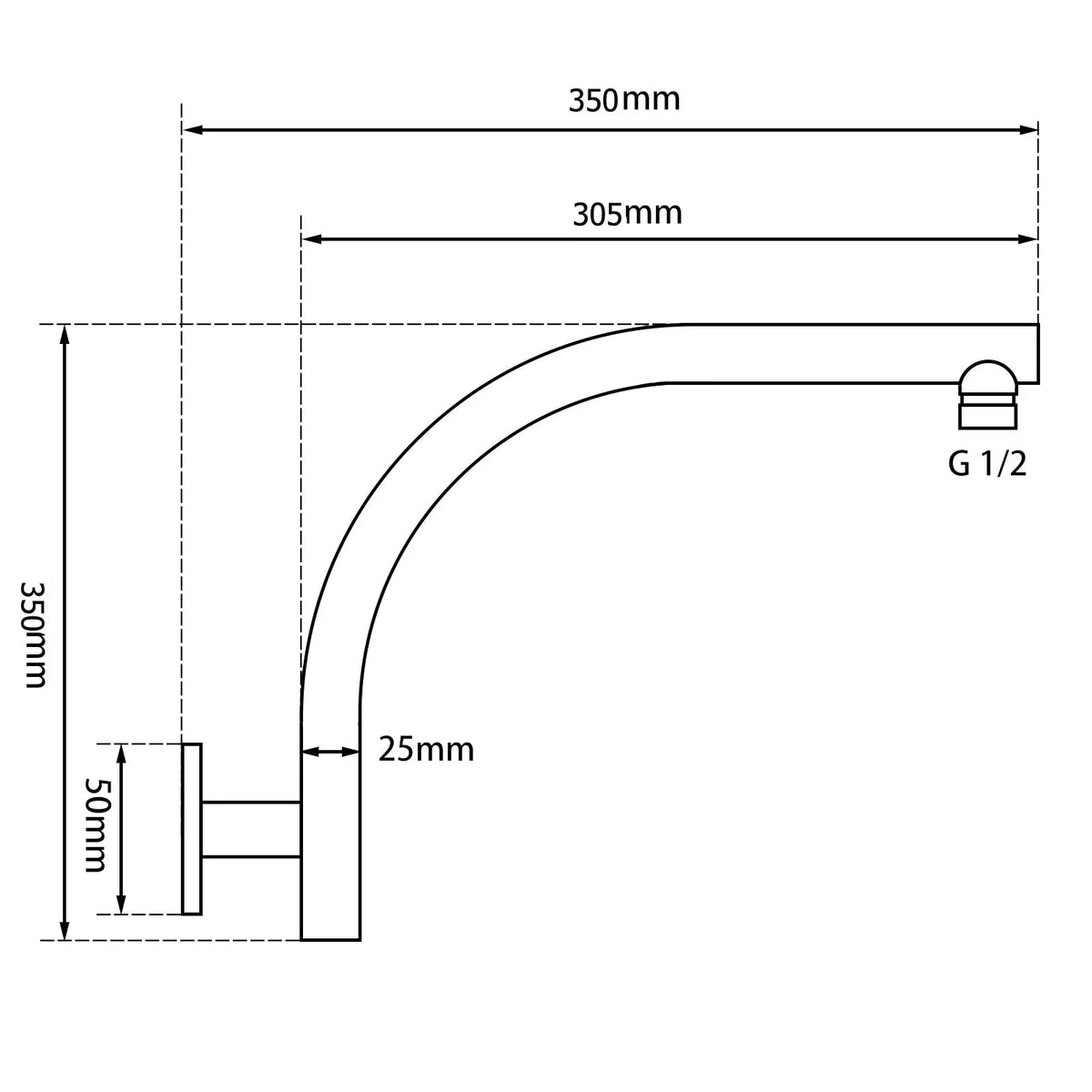 Chrome Wall Shower Arm Aquaperla