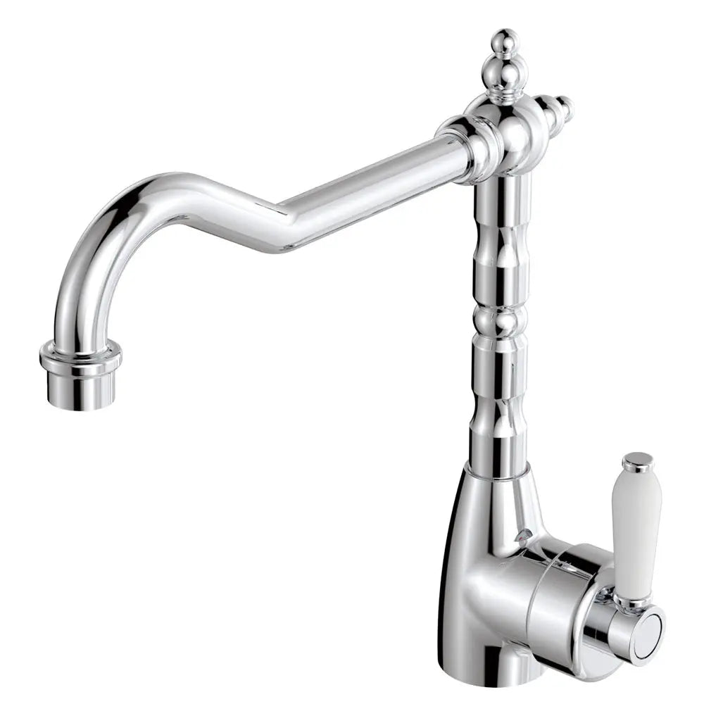 Eleanor Shepherds Crook Kitchen Sink Mixer Chrome White Handle fienza