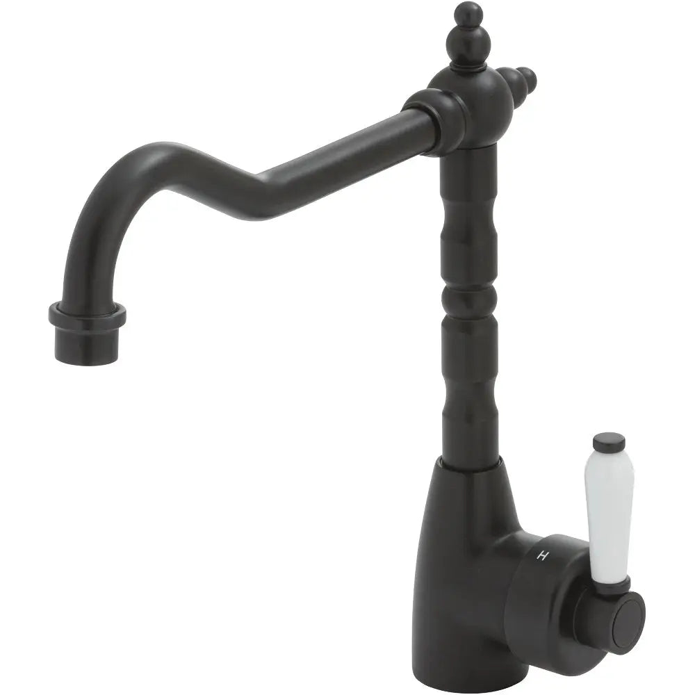 Eleanor Shepherds Crook Sink Mixer, Matte Black / Ceramic fienza