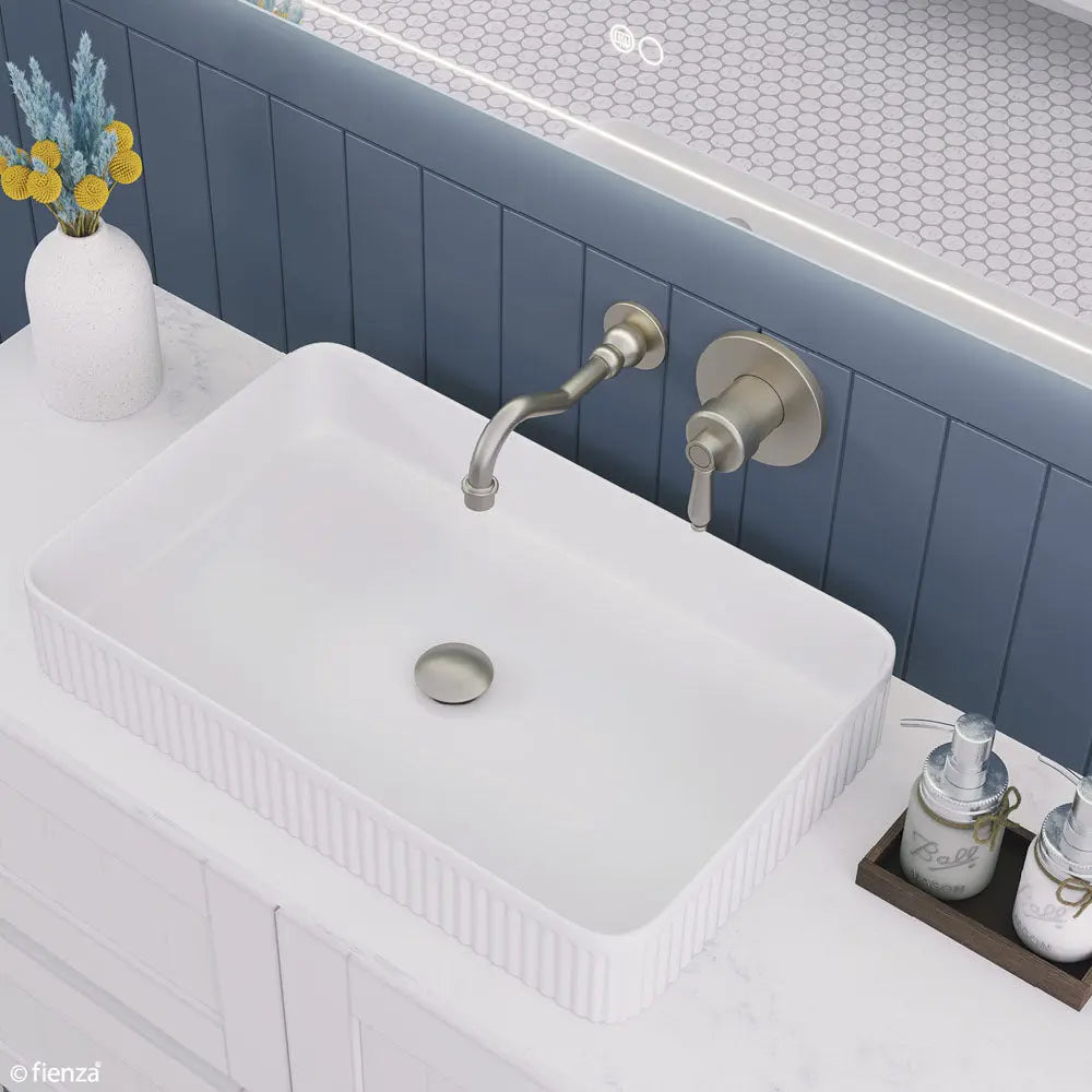 Eleanor Wall Basin/Bath Mixer Set, Brushed Nickel / Brushed Nickel fienza