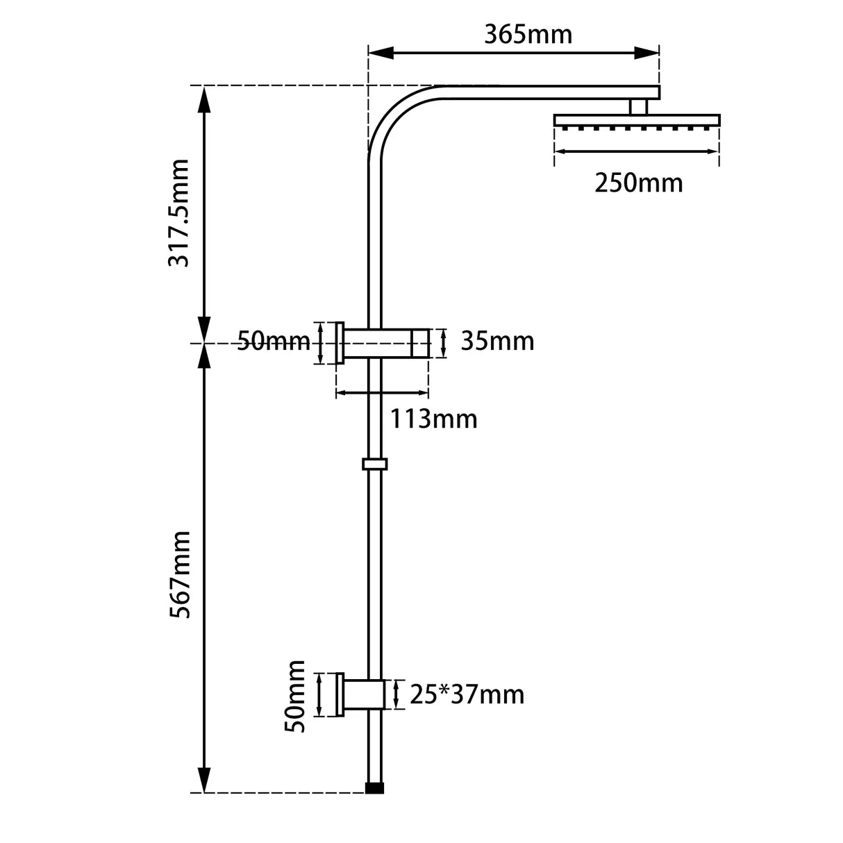 Brushed Nickel Shower Rail Aquaperla