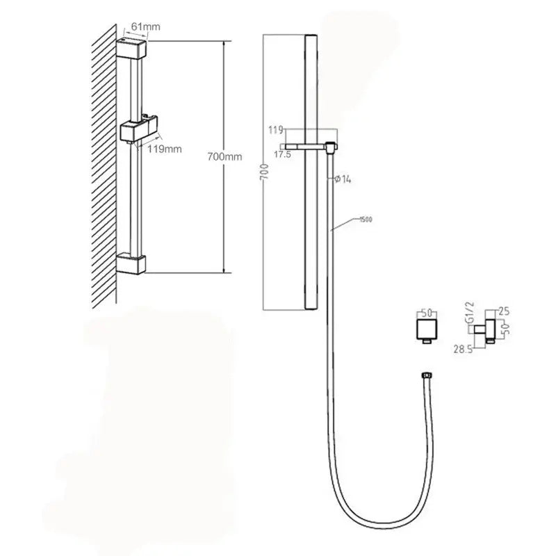 Brushed Nickel Shower Rail Aquaperla