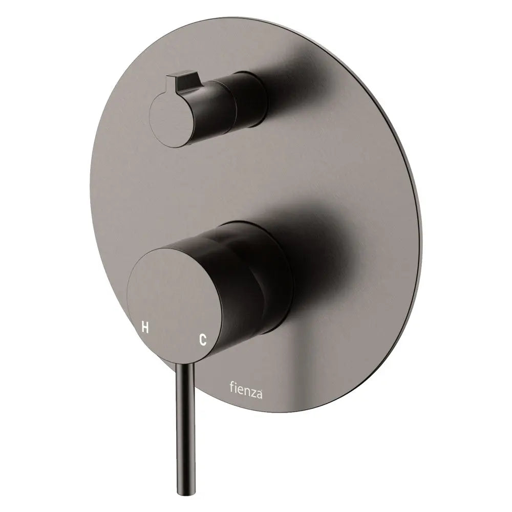 Kaya Wall Diverter Mixer, Large Round Plate, Gun Metal fienza