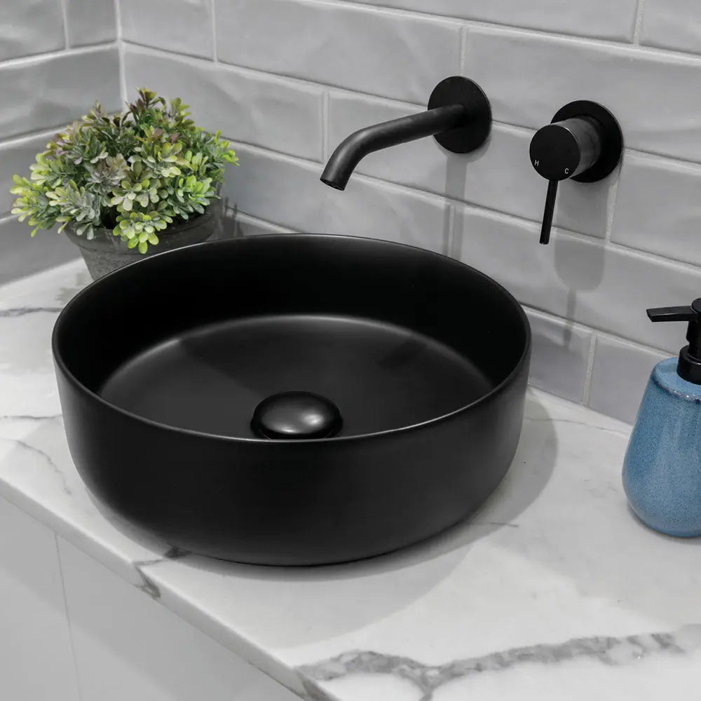 Kaya Basin/Bath Wall Mixer Set, Round Plates, 160mm Outlet, Matte Black fienza
