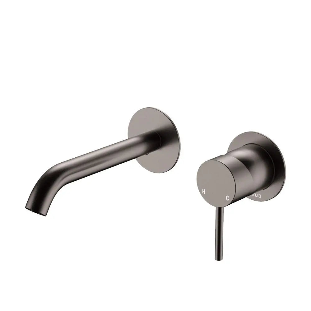 Kaya Basin/Bath Wall Mixer Set, Round Plates, 160mm Outlet, Gun Metal fienza