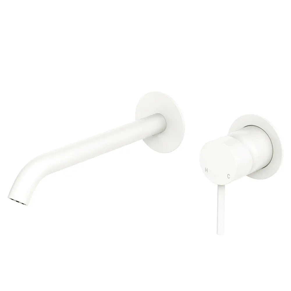 Kaya Basin/Bath Wall Mixer Set, Round Plates, 200mm Outlet, Matte White fienza