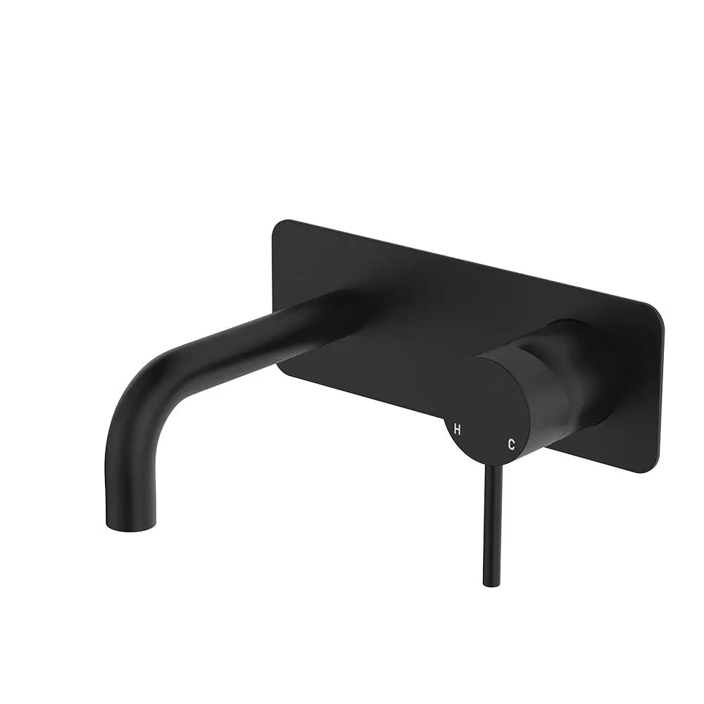 Kaya Basin/Bath Wall Mixer Set, Rectangular Plates, 130mm Outlet, Matte Black fienza