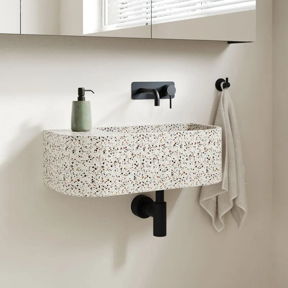 Kaya Basin/Bath Wall Mixer Set, Rectangular Plates, 130mm Outlet, Matte Black fienza