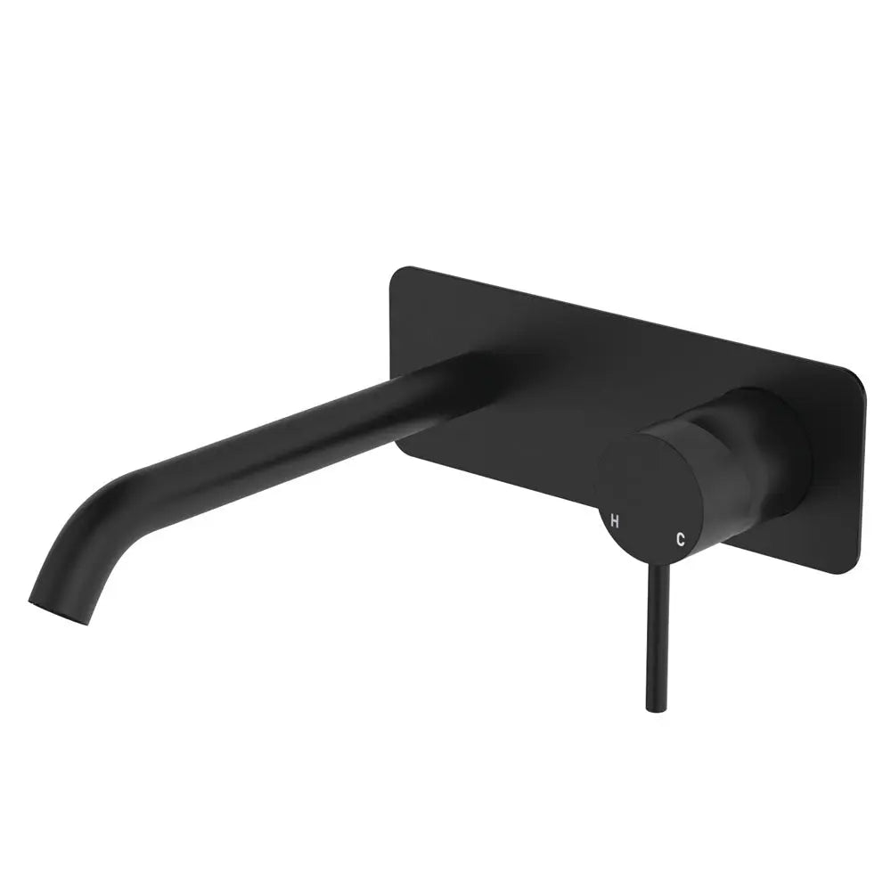 Kaya Basin/Bath Wall Mixer Set, Rectangular Plate, 200mm Outlet, Matte Black fienza