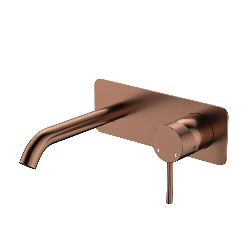 Kaya Basin/Bath Wall Mixer Set, Rectangular Plate, 160mm Outlet, Brushed Copper fienza