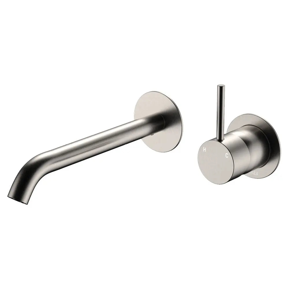 Kaya Up Basin/Bath Wall Mixer Set, Round Plates, 200mm Outlet, Brushed Nickel fienza