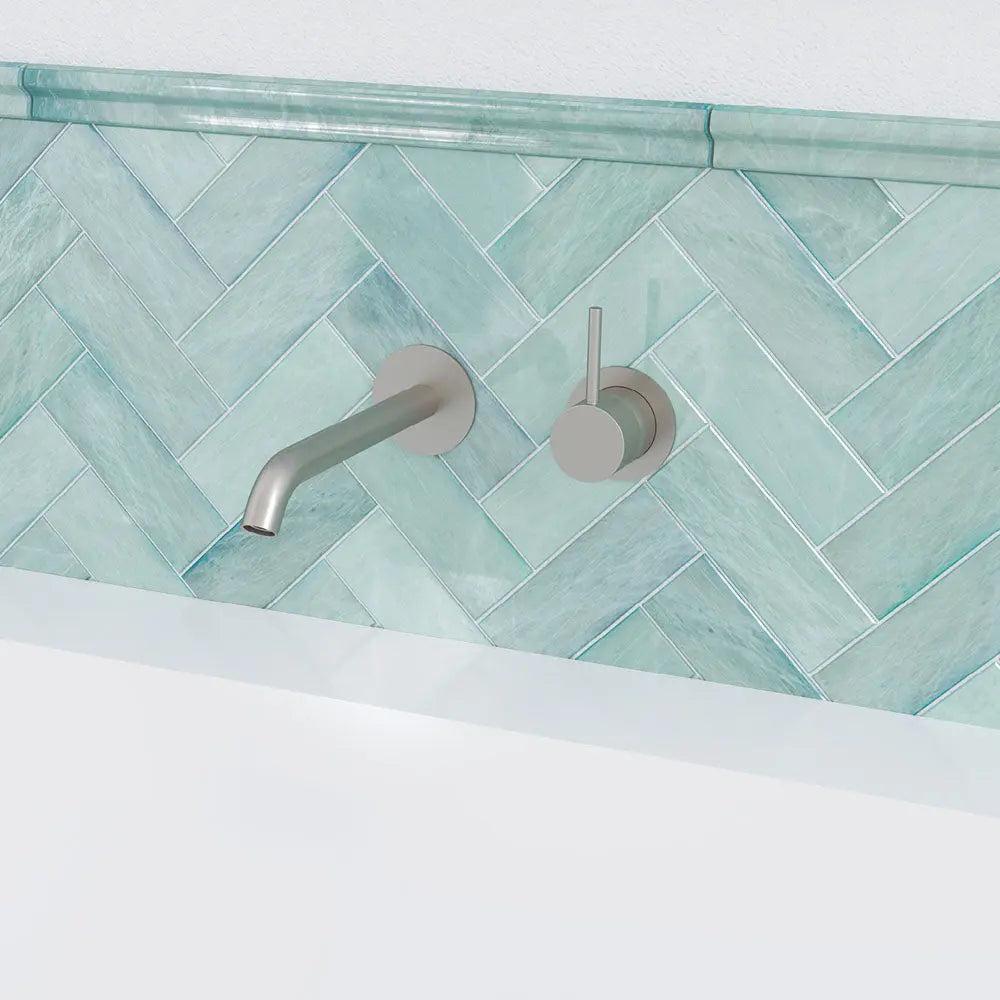 Kaya Up Basin/Bath Wall Mixer Set, Round Plates, 160mm Outlet, Brushed Nickel fienza