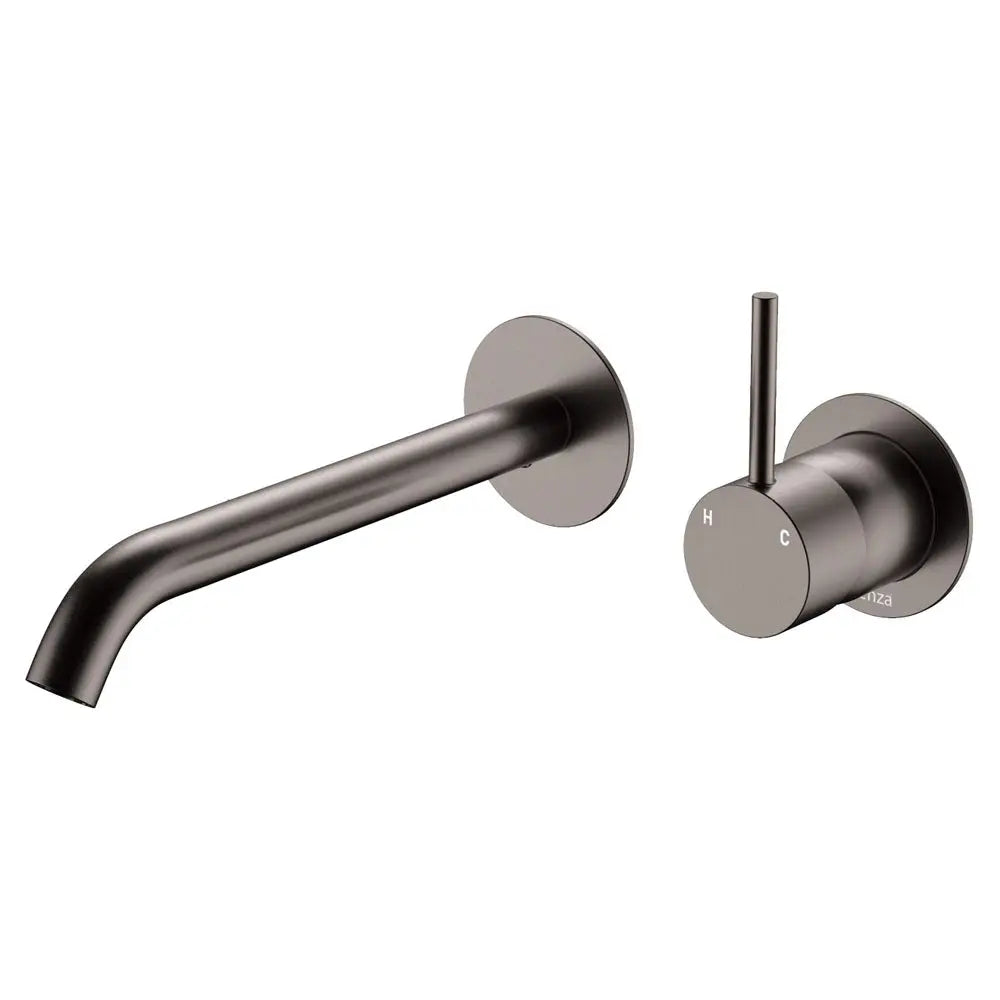 Kaya Up Basin/Bath Wall Mixer Set, Round Plates, 200mm Outlet, Gun Metal fienza