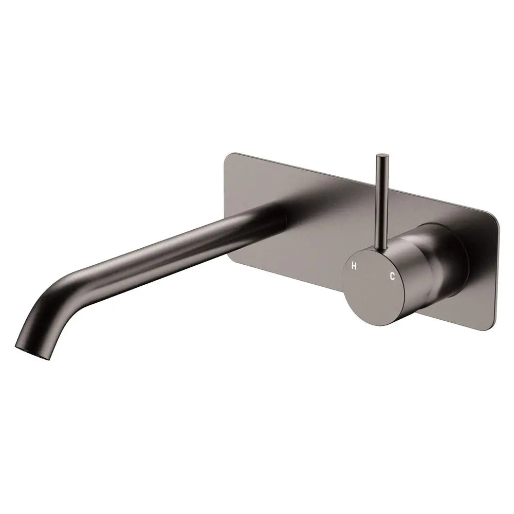 Kaya Up Basin/Bath Wall Mixer Set, Rectangular Plate, 200mm Outlet, Gun Metal fienza
