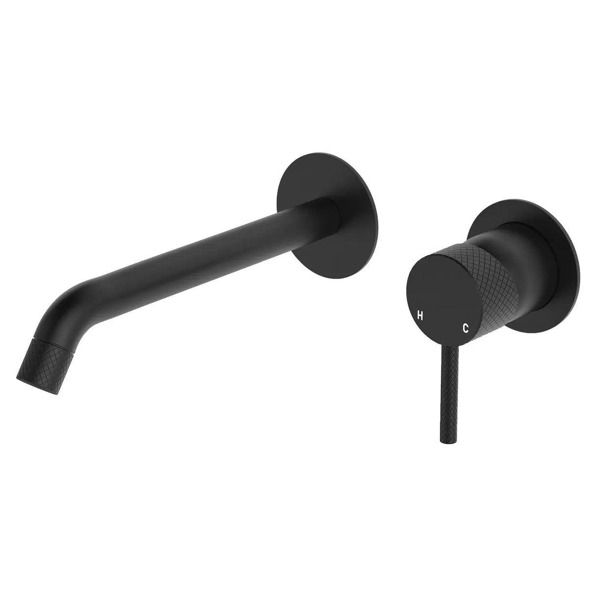 Axle Wall Basin/Bath Mixer Set, Round Plates, 200mm Outlet, Matte Black fienza