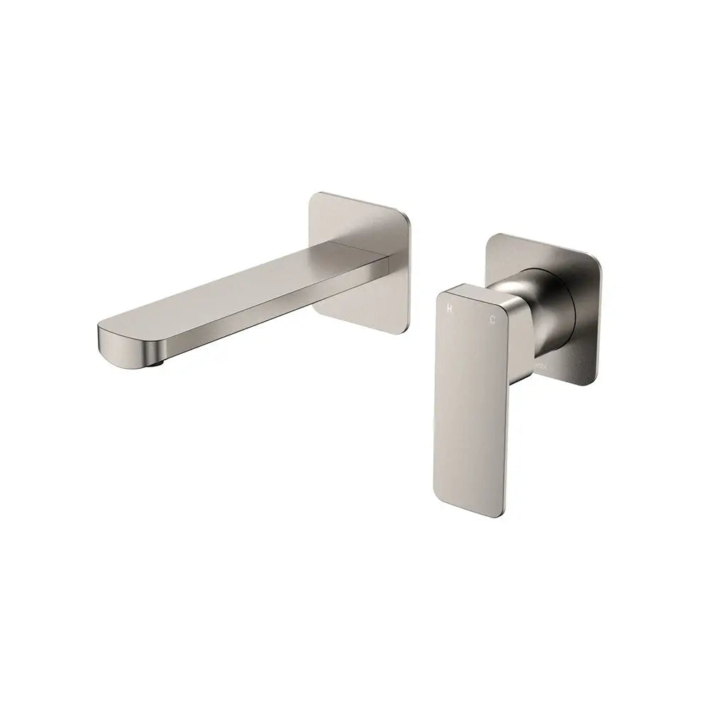 Tono Basin/Bath Wall Mixer Set, Square Plates, 160mm Outlet, Brushed Nickel fienza