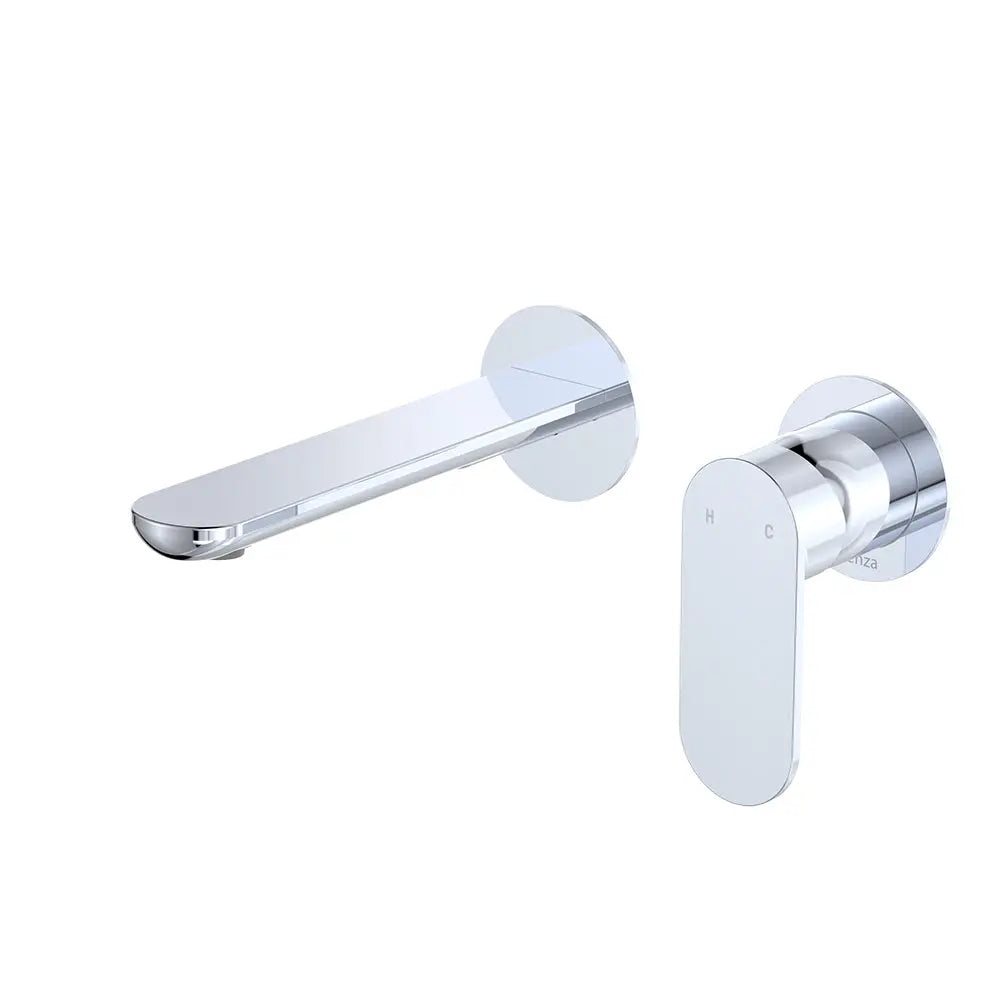 Empire Slim Basin/Bath Wall Mixer Set, Round Plates, 160mm Outlet, Chrome fienza