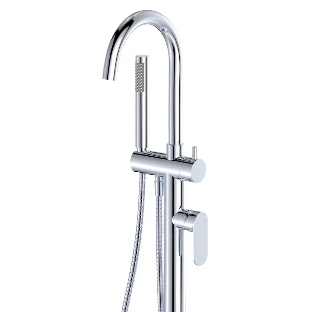 Empire Slim Floor Mounted Bath Mixer with Hand Shower, Chrome fienza