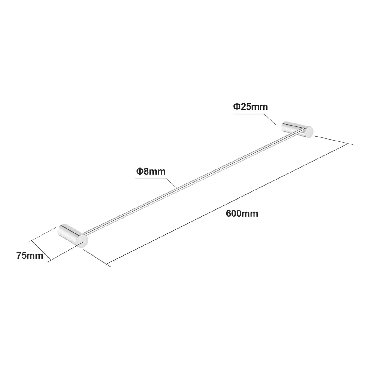 600mm Chrome Single Towel Rail Aquaperla