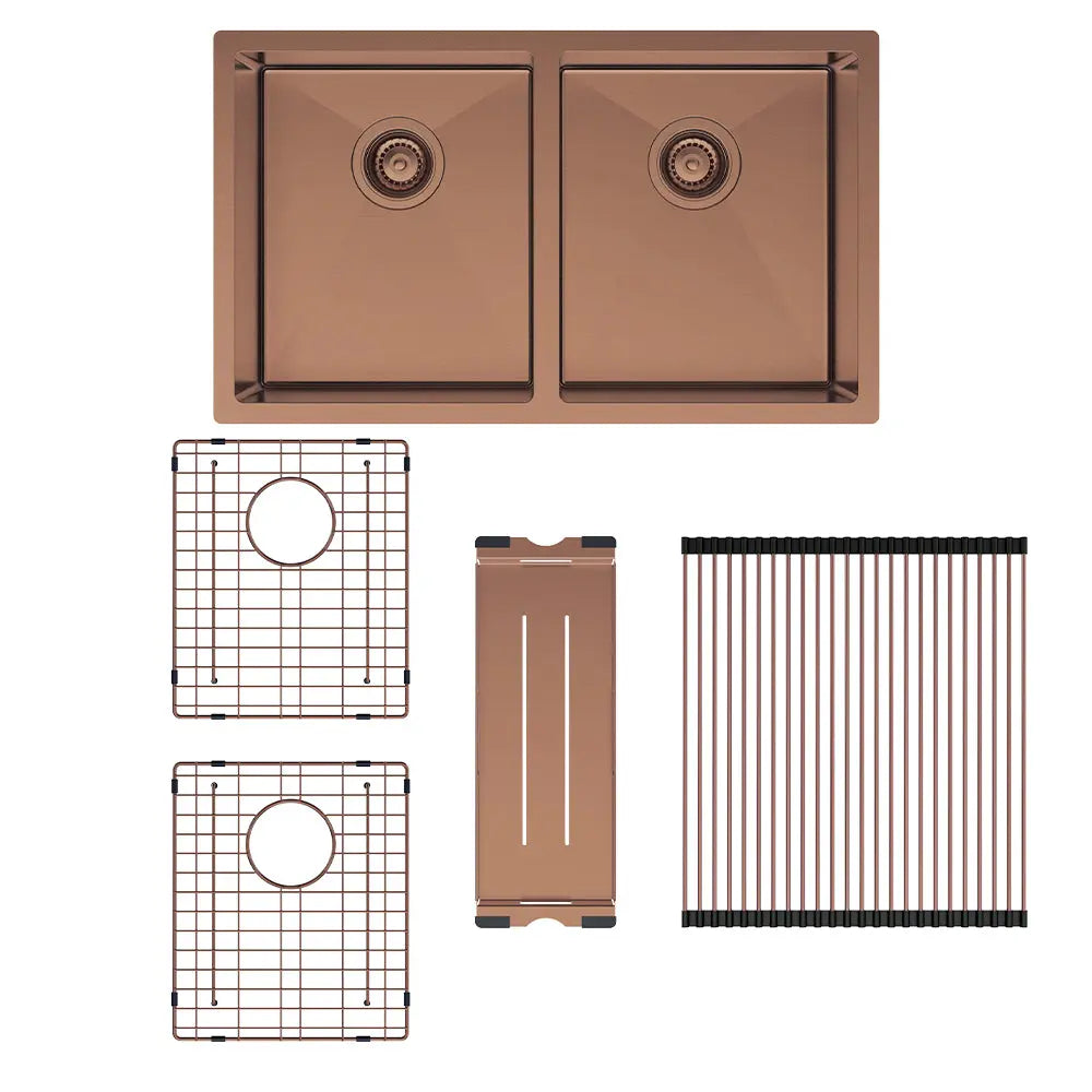 Hana 27L/27L Double Kitchen Sink Kit, Brushed Copper fienza