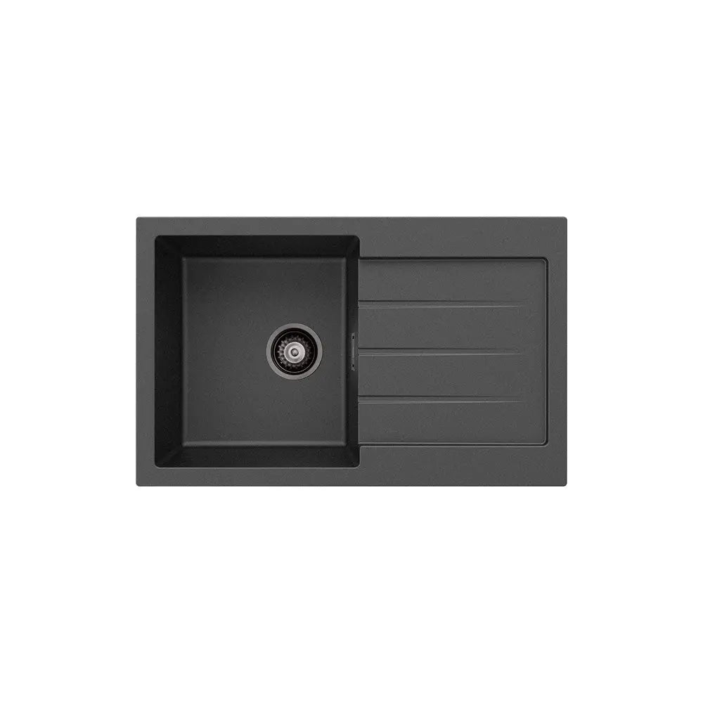 Kuro Granite 32L Single Kitchen Sink with Drainer, Matte Black fienza
