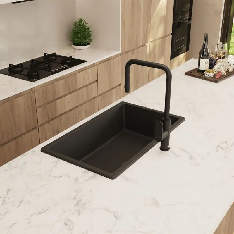 Kuro Granite 53L Single Bowl Kitchen Sink, Matte Black fienza