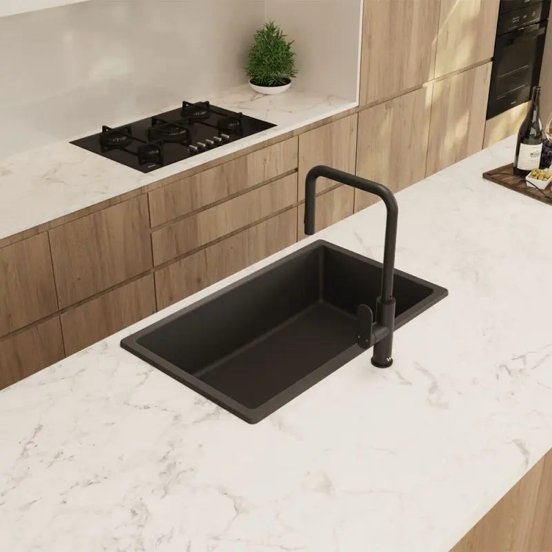 Kuro Granite 53L Single Bowl Kitchen Sink, Matte Black fienza