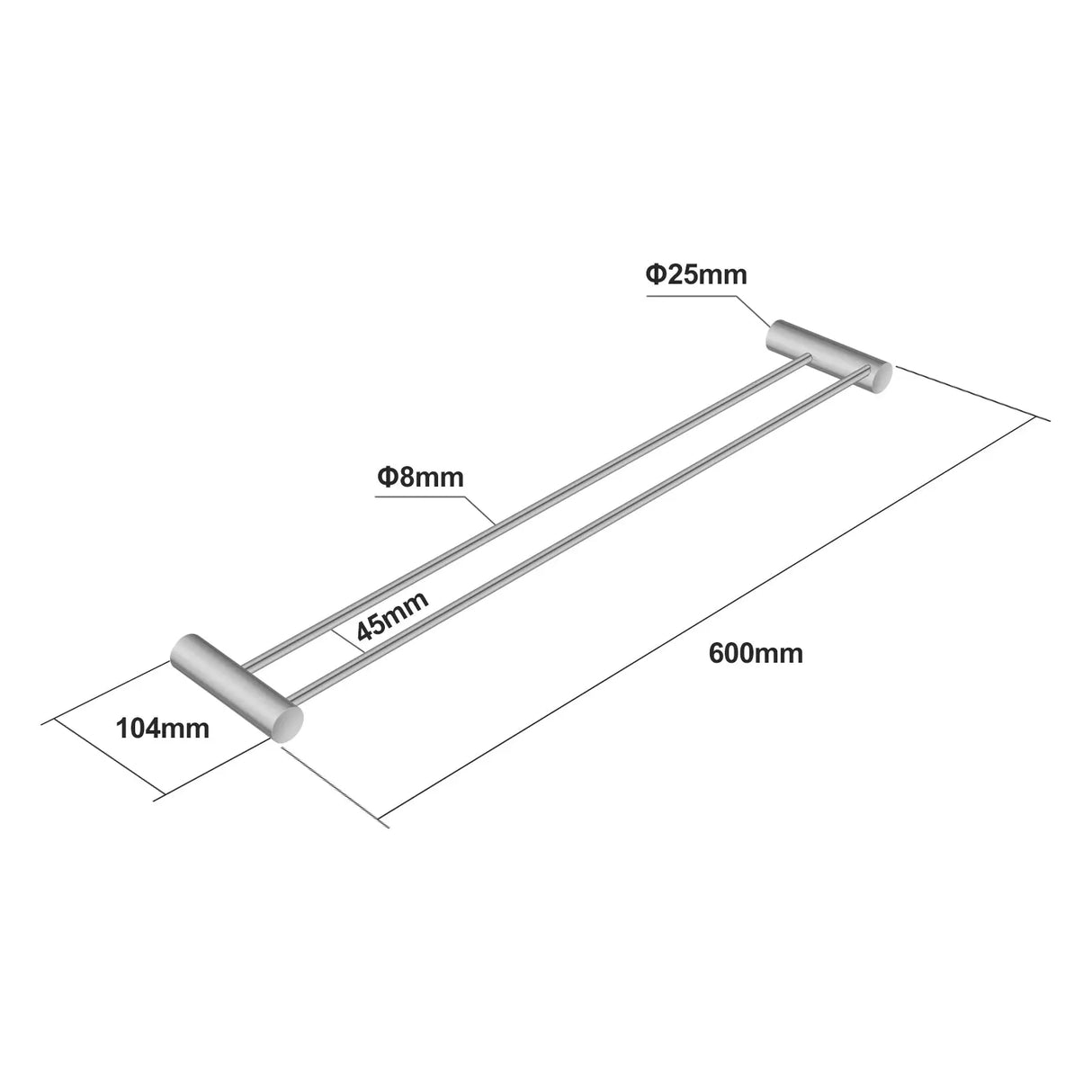 600mm Brushed Nickel Double Towel Rail Aquaperla