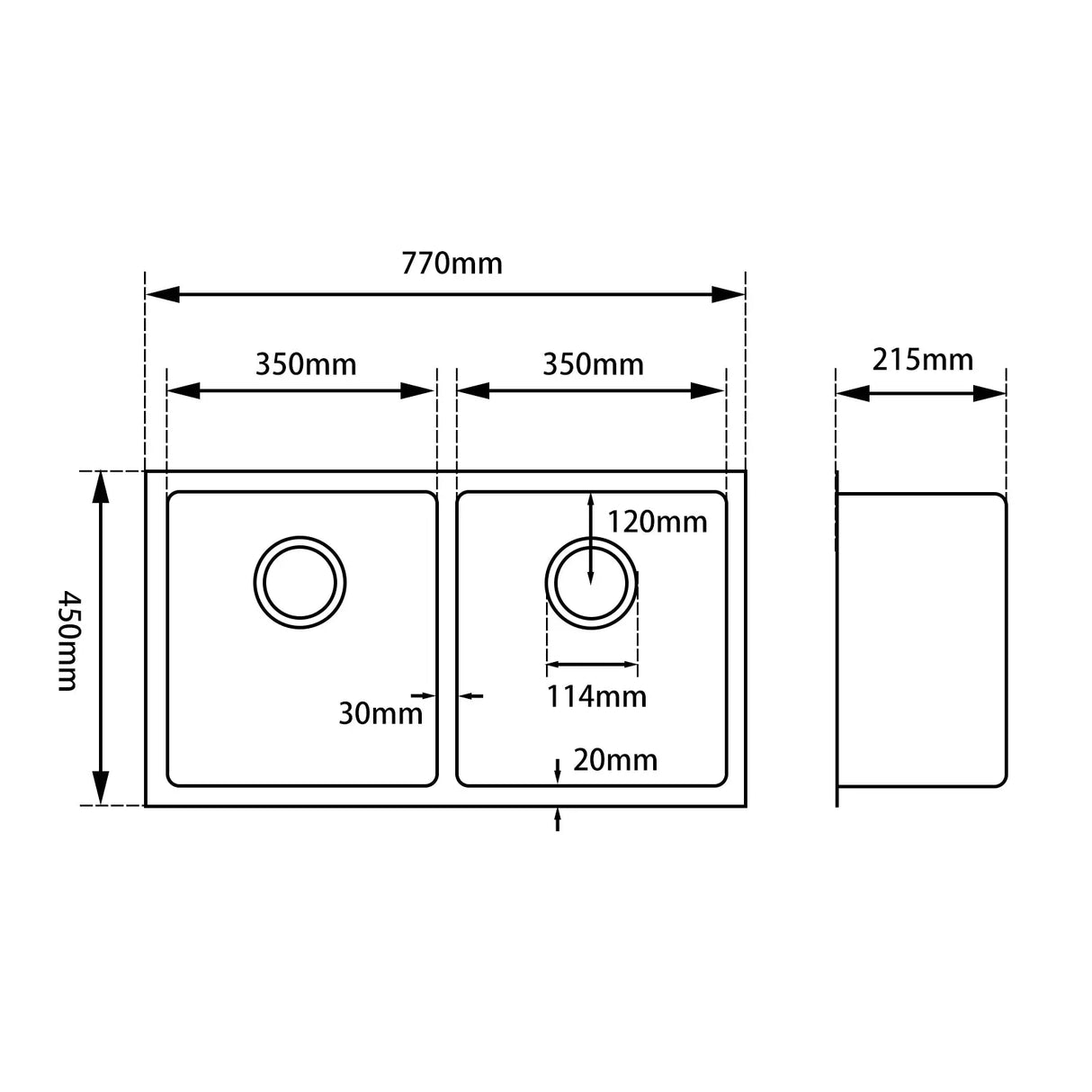 Handmade Stainless Steel Gun Metal Double Bowl Kitchen Sink 1.2mm (Top/Flush/Undermount) 770*450*215mm Aquaperla