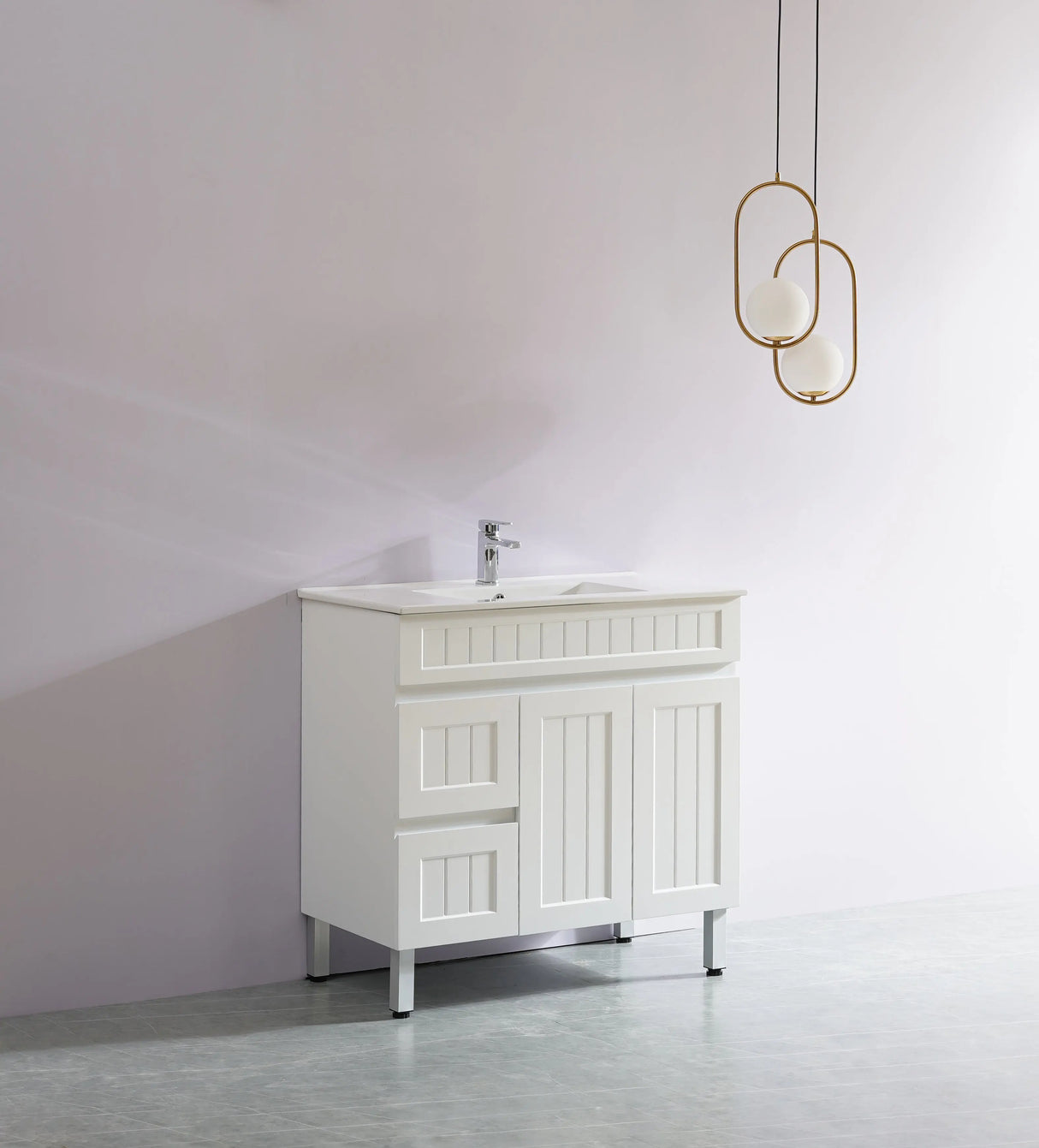 ACACIA SHAKER Matte White PVC Floor Vanity 900 Poseidon