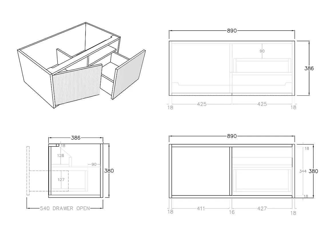 Bellevue Slim PVC Wall Hung Vanity 900 (Prime Oak) Poseidon