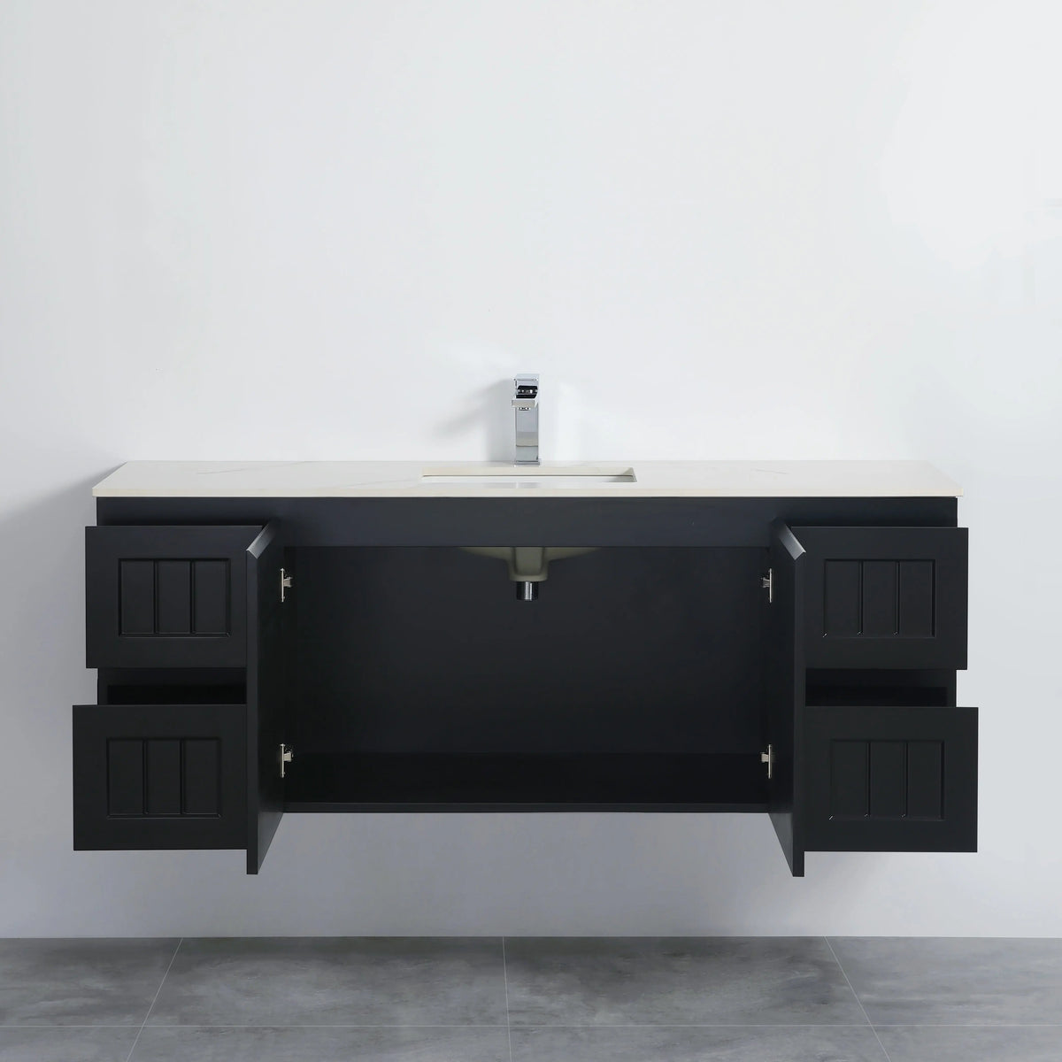 ACACIA SHAKER Matte Black PVC Wall Hung Vanity 1500 (Single/Double Bowl) Poseidon