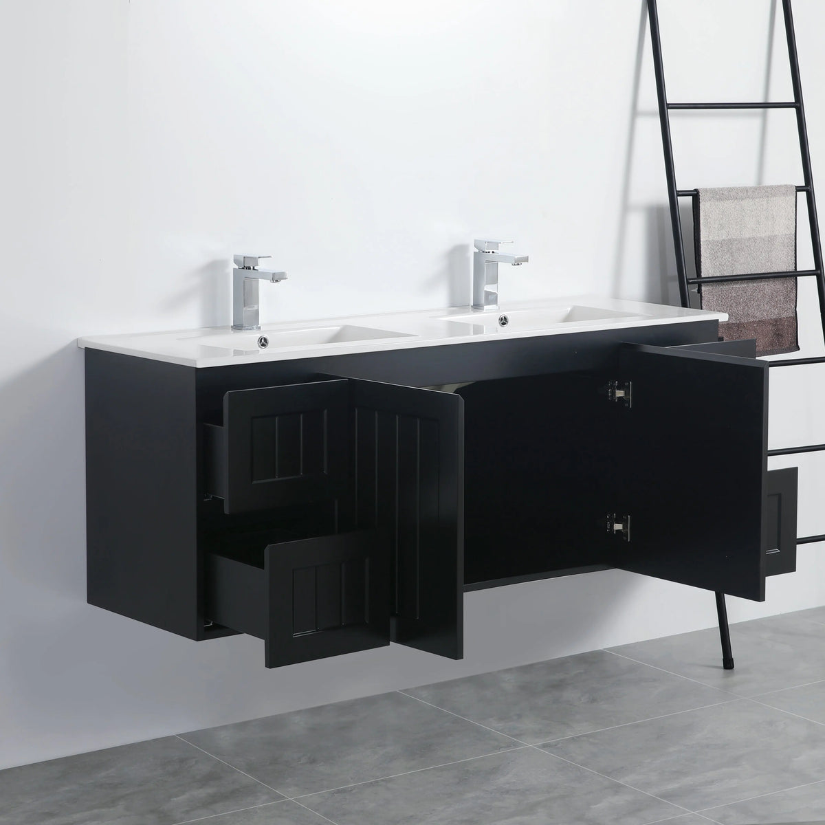 ACACIA SHAKER Matte Black PVC Wall Hung Vanity 1500 (Single/Double Bowl) Poseidon