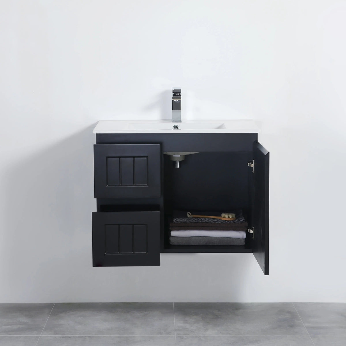 ACACIA SHAKER Matte Black PVC Wall Hung Vanity 750 Poseidon