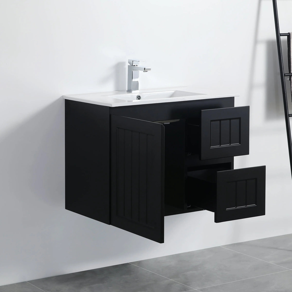 ACACIA SHAKER Matte Black PVC Wall Hung Vanity 750 Poseidon