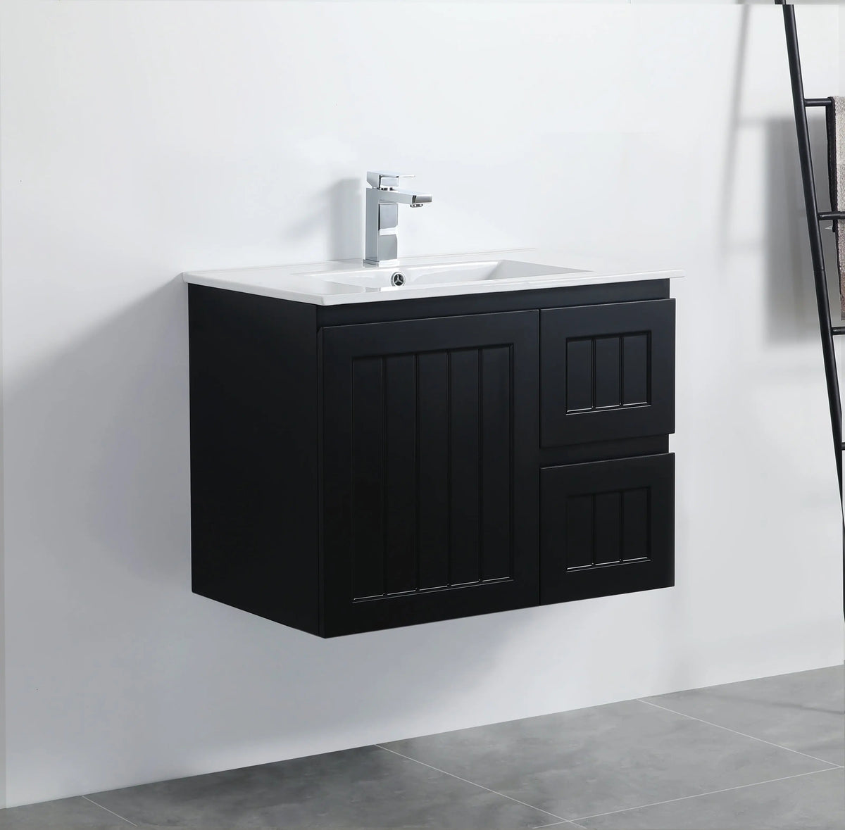 ACACIA SHAKER Matte Black PVC Wall Hung Vanity 750 Poseidon