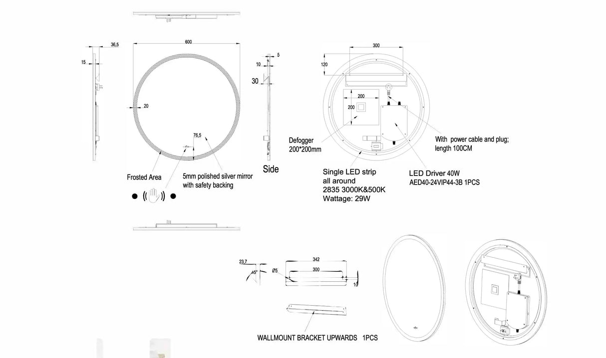 Luna Round Touchless 600 X 600 Frameless LED Mirror - Three Light Temperatures Poseidonbk