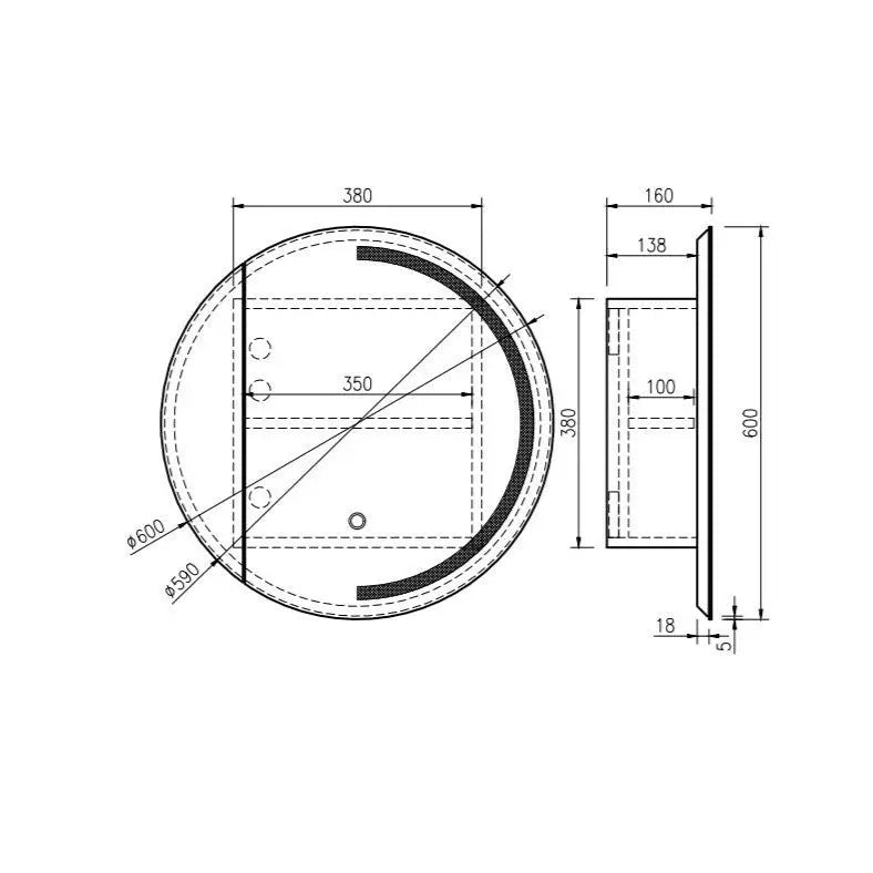 Athena 600mm LED Round Shaving Cabinet mercioaustralia