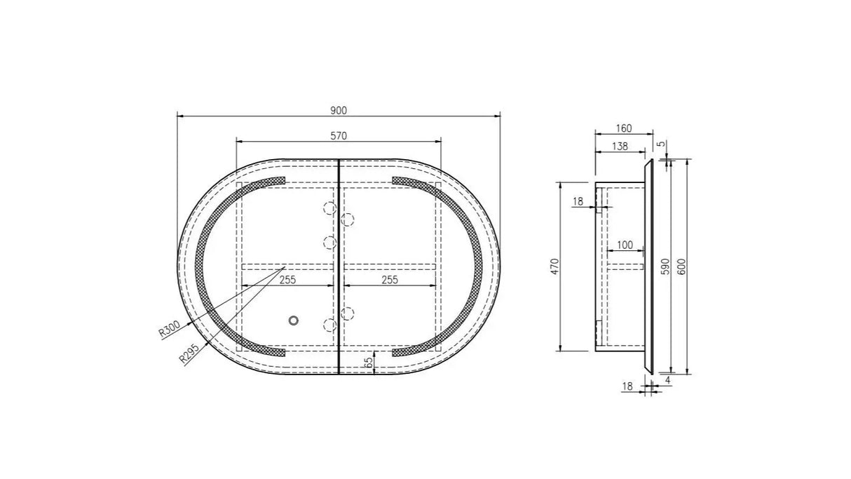Athena 900mm LED Oval shaving Cabinet mercioaustralia