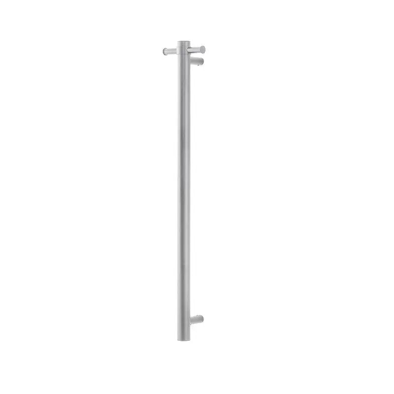 Round Vertical Brushed Nickel Electric Heated Towel Rack Single Bar Aquaperla