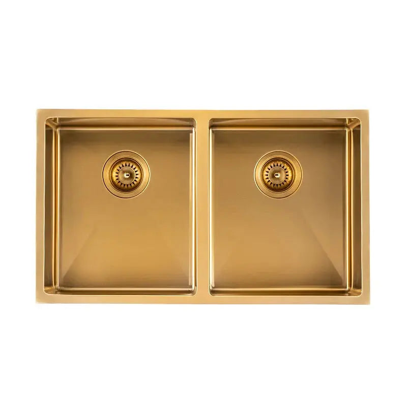 Handmade Stainless Steel Brushed Brass Double Bowl Kitchen Sink 1.2mm (Top/Flush/Undermount) 820*457*230mm Aquaperla