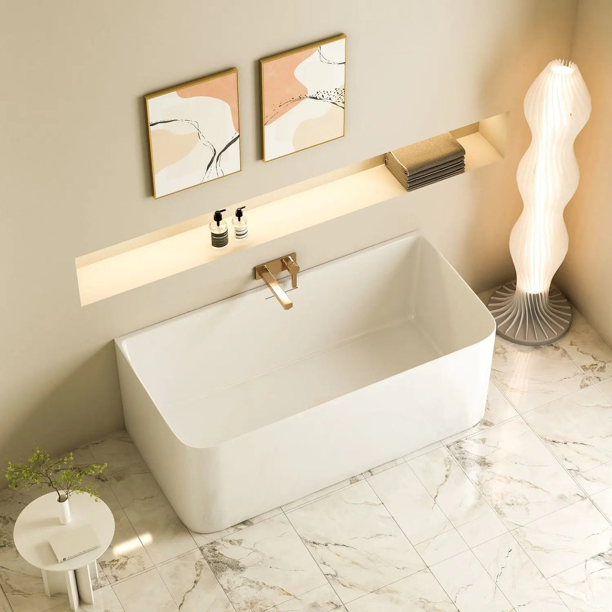 Bullion Ultra-Thin Back-to-Wall Bathtub - Gloss White mercioaustralia