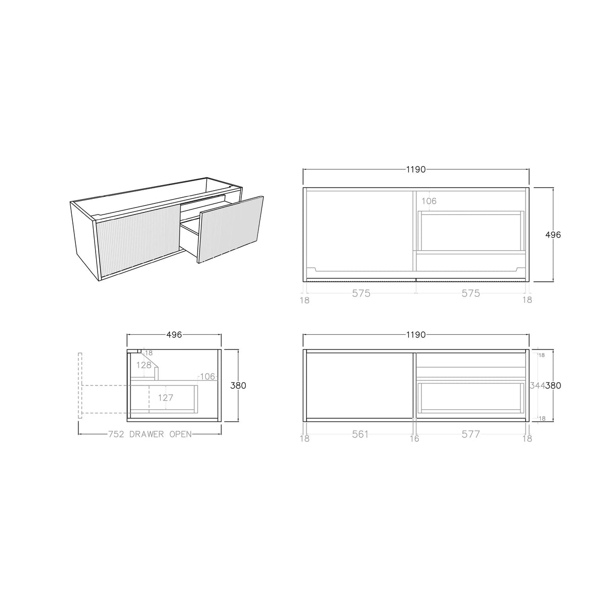 Bellevue PVC Wall Hung Vanity 1200mm (Single Bowl/Double Bowl) (Coastal Oak)-Clearance Poseidon