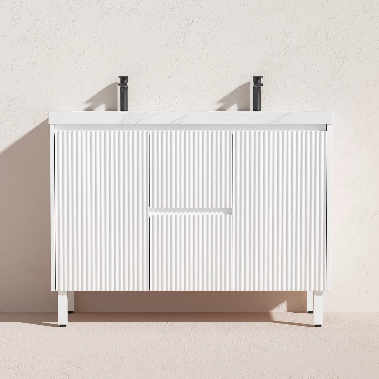 Brighton Freestanding PVC Vanity 1200mm (Double Bowl)(Matte White) Poseidon
