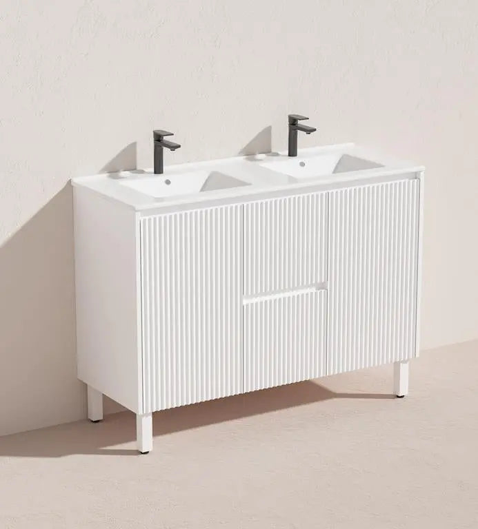 Brighton Freestanding PVC Vanity 1200mm (Double Bowl)(Matte White) Poseidon
