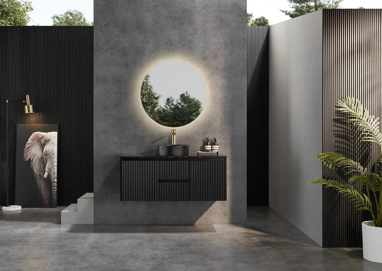Brindabella Wall Hung Vanity (Middle Drawer) 1200mm (Single/Double Bowl) (Matte Black) Poseidon