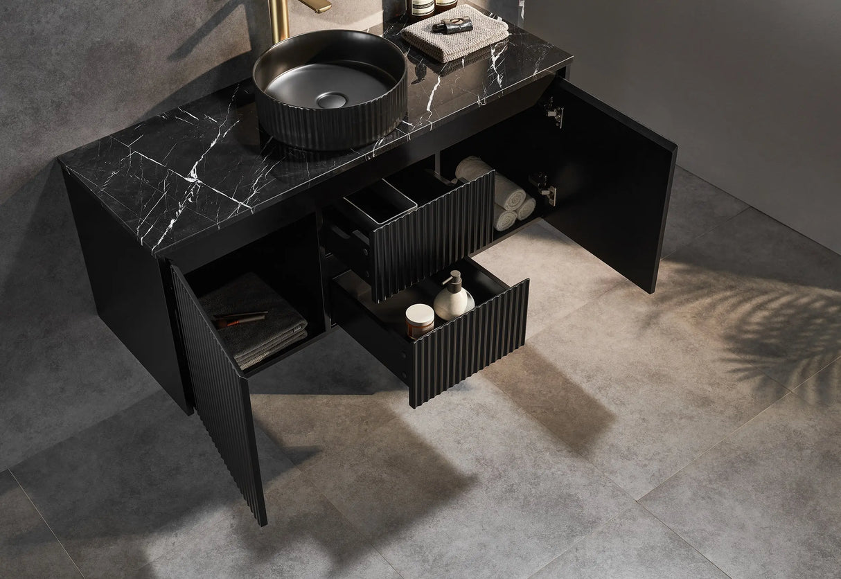 Brindabella Wall Hung Vanity (Middle Drawer) 1200mm (Single/Double Bowl) (Matte Black) Poseidon