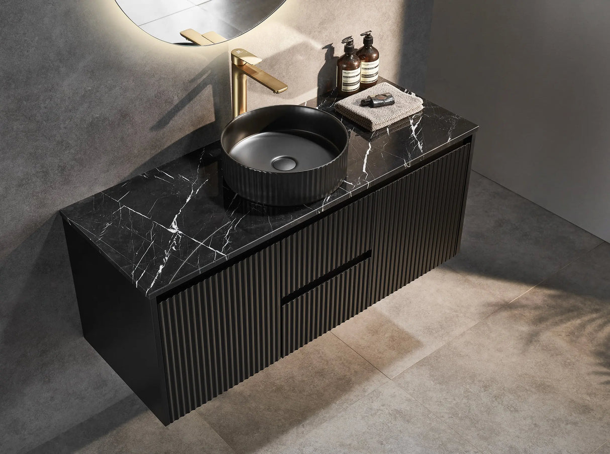 Brindabella Wall Hung Vanity (Middle Drawer) 1200mm (Single/Double Bowl) (Matte Black) Poseidon