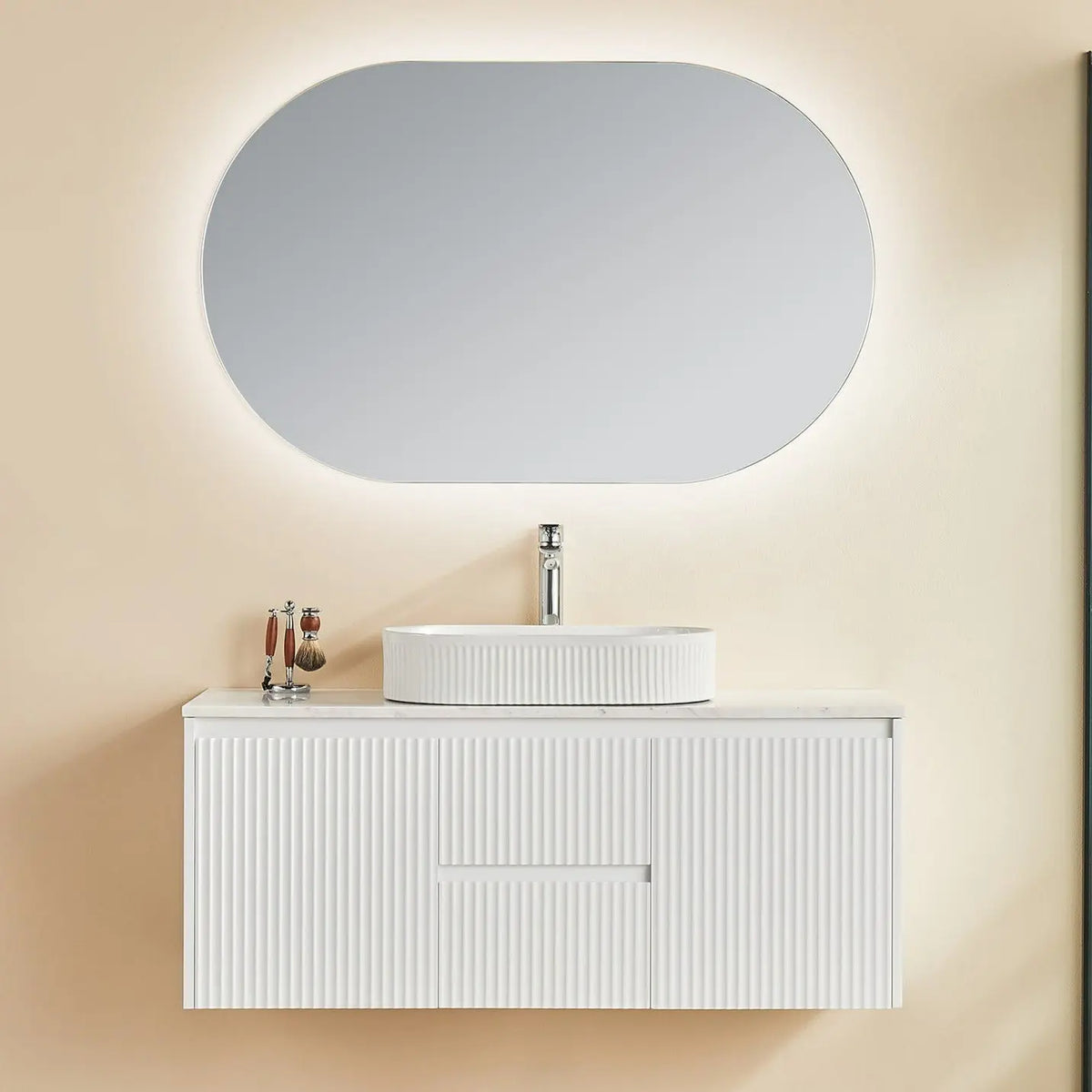 Brindabella Wall Hung PVC Cabinet (Middle Drawer) 1200mm (Single/Double Bowl) (Matte White) Poseidon
