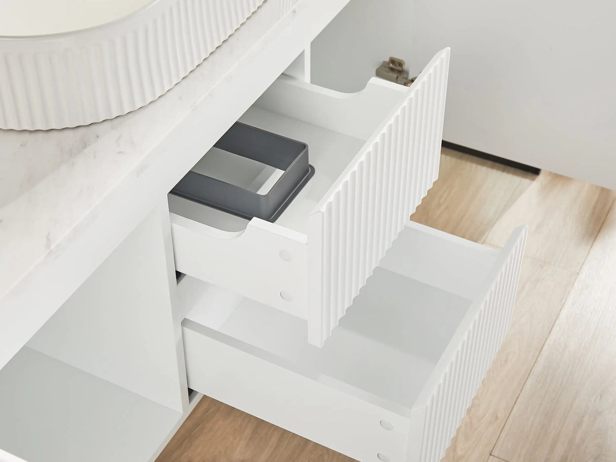 Brindabella Wall Hung PVC Cabinet (Middle Drawer) 1200mm (Single/Double Bowl) (Matte White) Poseidon